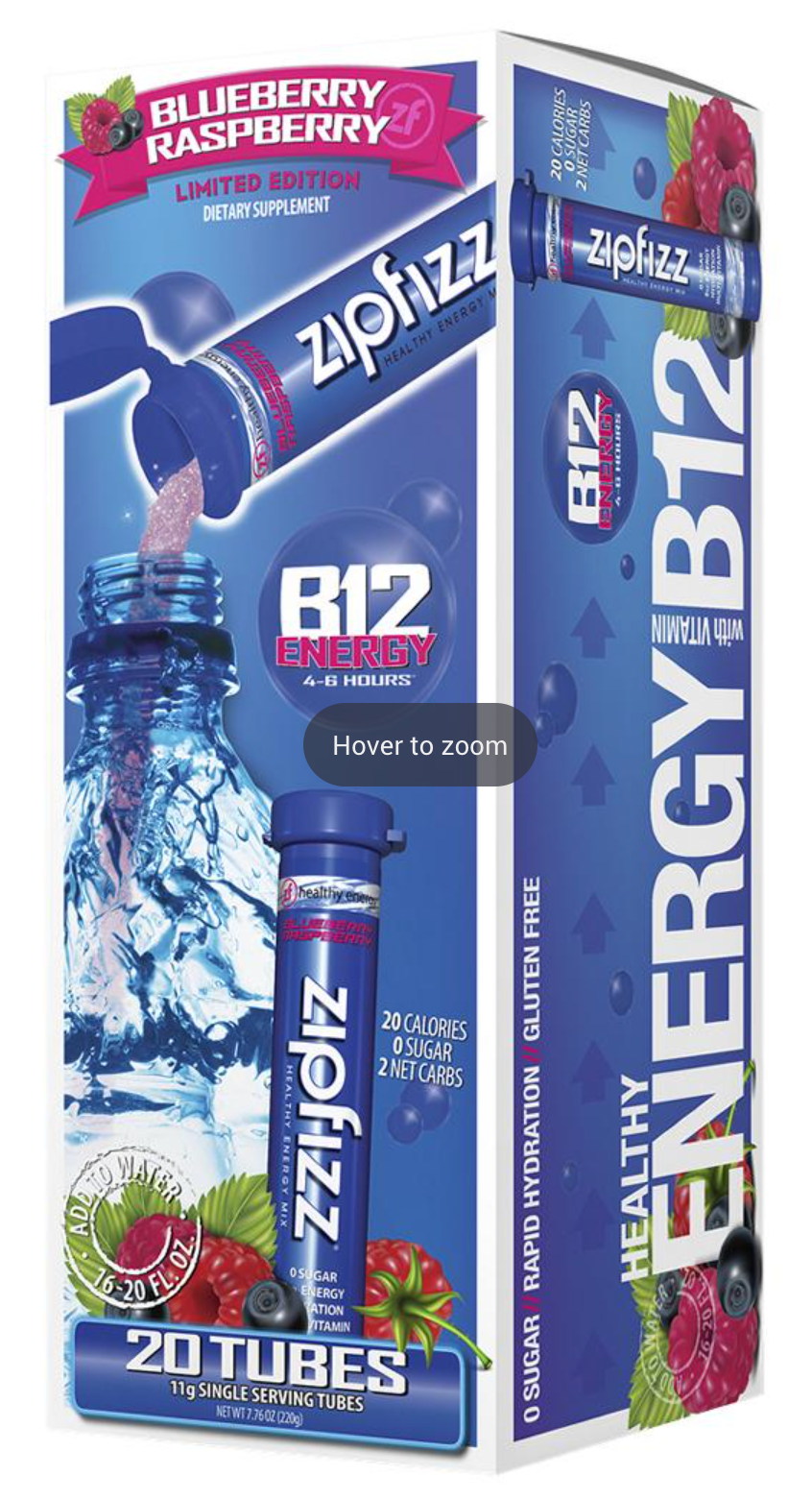 집피즈 Zipfizz 슈가-프리 블루 라즈베리 에너지 드링크 믹스 20ct (220g) *당뇨 친화*