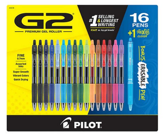 파일럿 Pilot G2 롤링 젤 펜 0.7mm 16ct + 프릭션 클리커 1ct