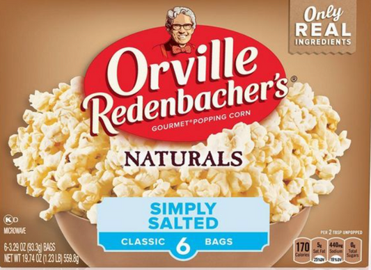오빌 Orville Redenbacher's Non-GMO 전자렌지 내추럴 팝콘 6팩 (559g)