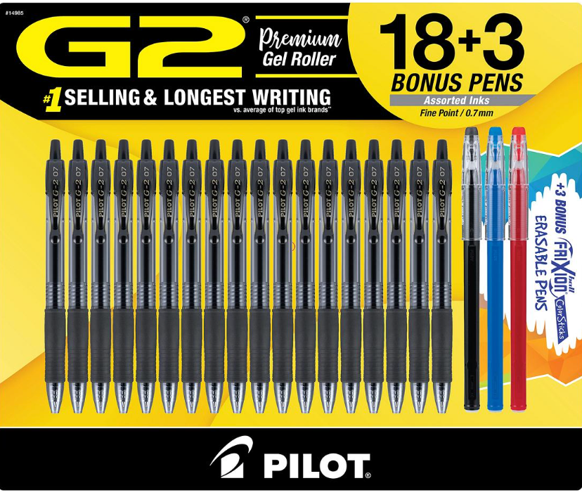 파일럿 Pilot G2 롤링 젤 펜 0.7mm 18ct + 프릭션 클리커 3ct