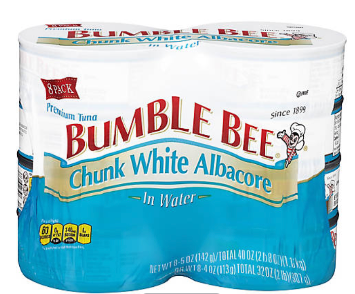 범블비 Bumble Bee Non-GMO 알바코어 참치 청크 화이트 in 워터 142g 8ct (1.13kg)