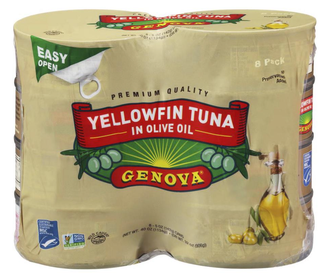 제노바 Genova Non-GMO 방부제-프리 옐로핀 참치 in 올리브 오일 142g 8ct (1.13kg)
