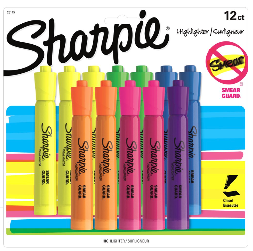 샤피 Sharpie 무독성 형광펜 치즐 팁 6색 12ct