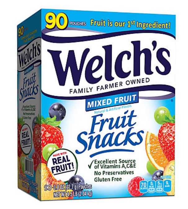 웰치 Welch's 글루텐/방부제-프리 믹스드 후르츠 구미 25g 90팩 (2.04kg)