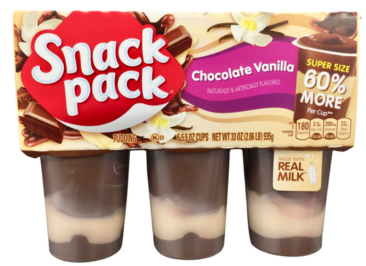 스낵팩 Snack Pack rBST-프리 초콜렛 바닐라 푸딩 6컵 (935g)