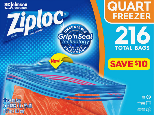 집락 Ziploc BPA-프리 지퍼백 냉동고 중형 17 x 18cm 54매 4ct (216매)