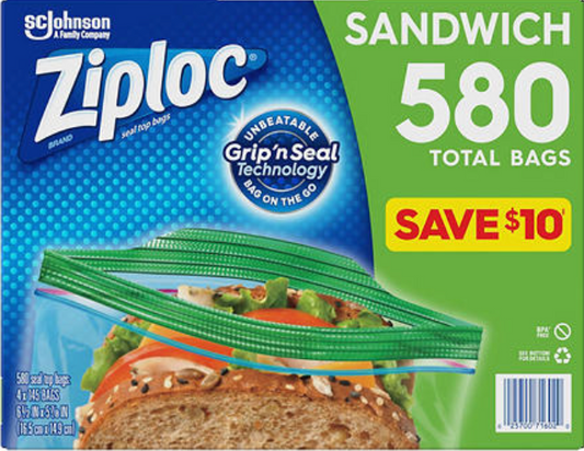 집락 Ziploc BPA-프리 지퍼백 샌드위치 16 x 14cm 145매 4ct (580매)