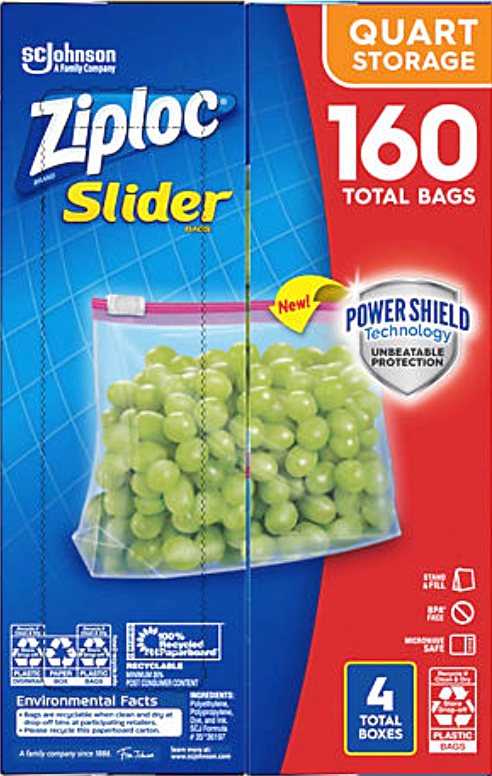 집락 Ziploc BPA-프리 슬라이더백 중형 20 x 14cm 40매 4ct (160매)