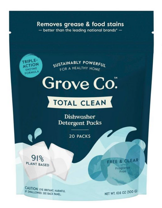 [세이퍼초이스 인증] 그로브 Grove Co. 91% 식물성 식기세척기 세제 Free & Clear 20팩 (300g)