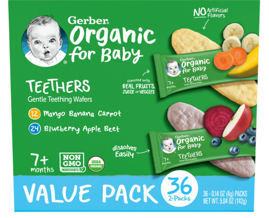 거버 Gerber 유기농/Non-GMO 티더 와퍼 2가지맛 72pc (142g)