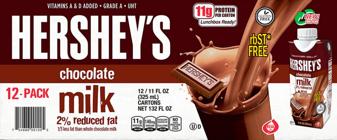 허쉬 Hershey's rBST-프리 a2 저지방 초콜렛 우유 236ml 12팩 (2.8L)