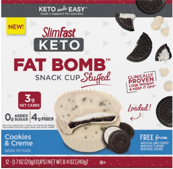 슬림패스트 Slimfast 케토 팻밤 쿠키 & 크림 스낵컵 12ct (240g)