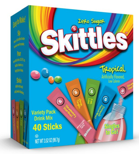 스키틀즈 Skittles 제로슈가 트로피칼 드링크 믹스 4가지맛 40pc (99g)