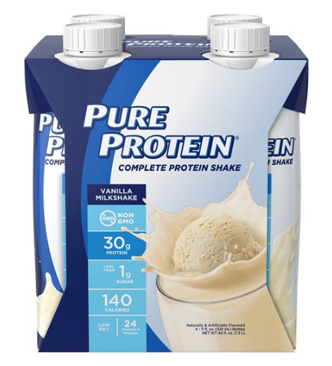 퓨어프로틴 Pure Protein Non-GMO 카페인/글루텐-프리 바닐라 프로틴 쉐이크 325ml 4팩 (1.3L) *단백질 30g*