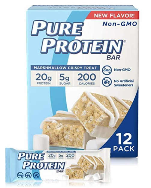 퓨어프로틴 Pure Protein Non-GMO 글루텐-프리 마시멜로 크리스피 트리트 단백질바 50g 12ct (600g) *단백질 20g*