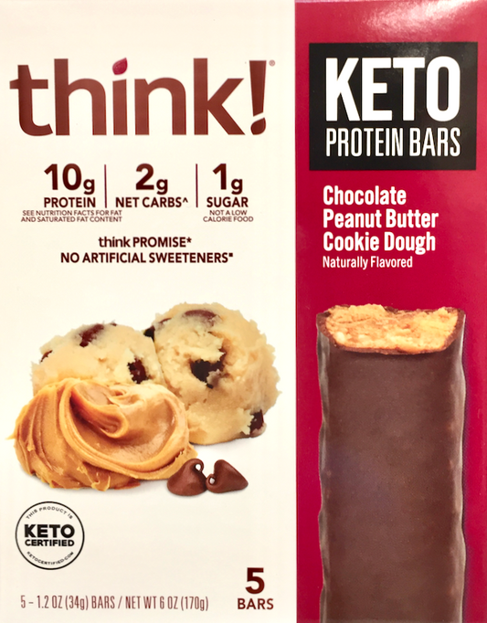 씽크 Think! 슈가/GMO-프리 초콜렛 땅콩버터 쿠키도우 케토 단백질바 40g 5ct (170g) *단백질 10g*