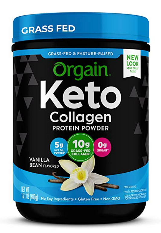 오가인 Orgain Non-GMO 그래스페드 케토 콜라겐 단백질 파우더 + MCT 오일 Vanilla Bean 400g