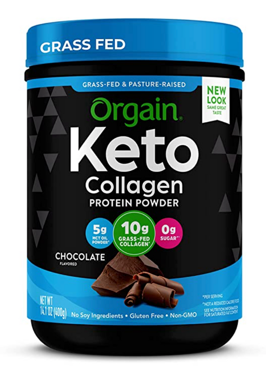 오가인 Orgain Non-GMO 그래스페드 케토 콜라겐 단백질 파우더 + MCT 오일 Chocolate 400g