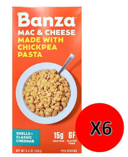 반자 Banza Non-GMO rBST/글루텐-프리/저혈당 병아리콩 쉘 + 클래식 체다 맥앤치즈 156g 6ct (936g)