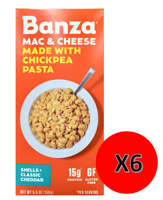 반자 Banza Non-GMO rBST/글루텐-프리/저혈당 병아리콩 쉘 + 클래식 체다 맥앤치즈 156g 6ct (936g)