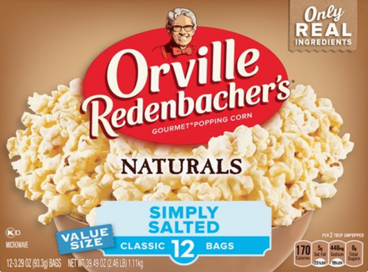 오빌 Orville Redenbacher's Non-GMO 전자렌지 내추럴 팝콘 12팩 (1.1kg)