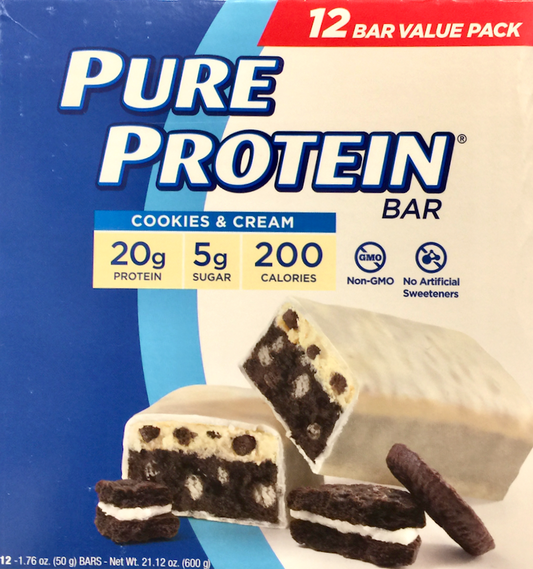 퓨어프로틴 Pure Protein Non-GMO 글루텐-프리 쿠키 & 크림 단백질바 50g 12ct (600g) *단백질 20g*