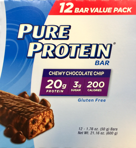 퓨어프로틴 Pure Protein 글루텐-프리 츄이 초콜렛칩 단백질바 50g 12ct (600g) *단백질 20g*