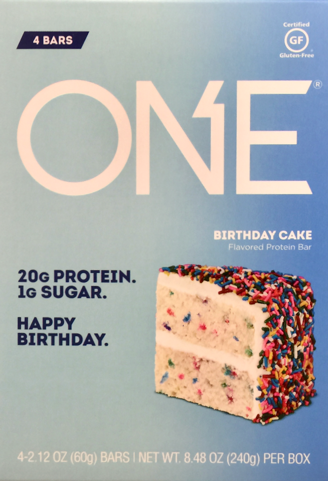 원 ONE 슈가/글루텐-프리 생일케이크 단백질바 60g 4ct (240g) *단백질 20g*