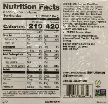 레니앤래리 Lenny & Larry's Non-GMO 컴플릿 초콜렛칩 단백질+섬유소 쿠키 4ct (454g)