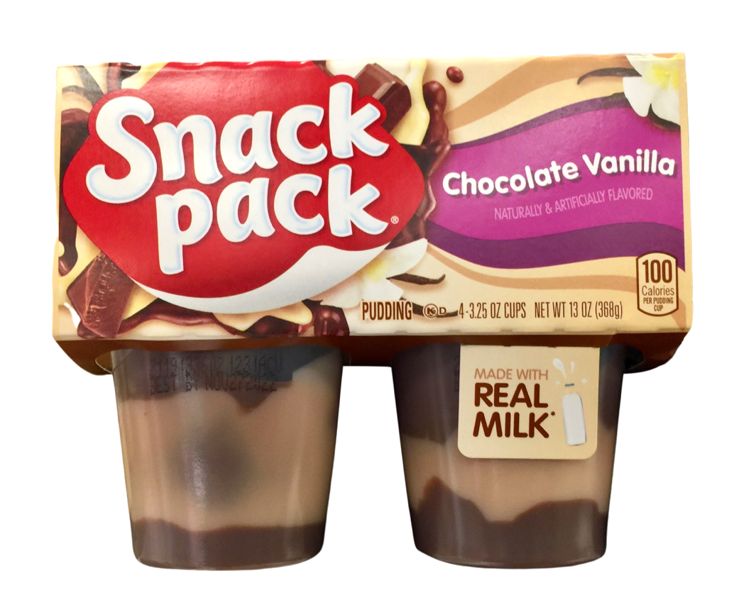 스낵팩 Snack Pack rBST/방부제-프리 초콜렛 바닐라 푸딩 4컵 (368g)