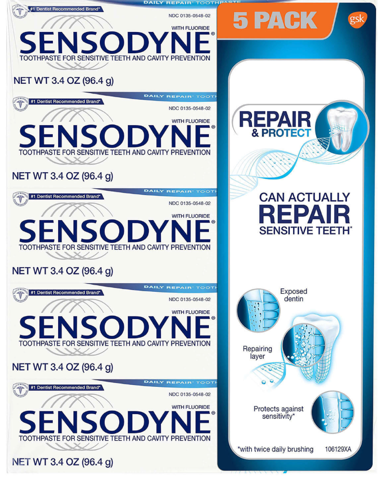 12+ 글락소스미스클라인 GSK 센소다인 Sensodyne 리페어 & 프로텍트 시린이 치은염 치약 96g 5개 (480g)