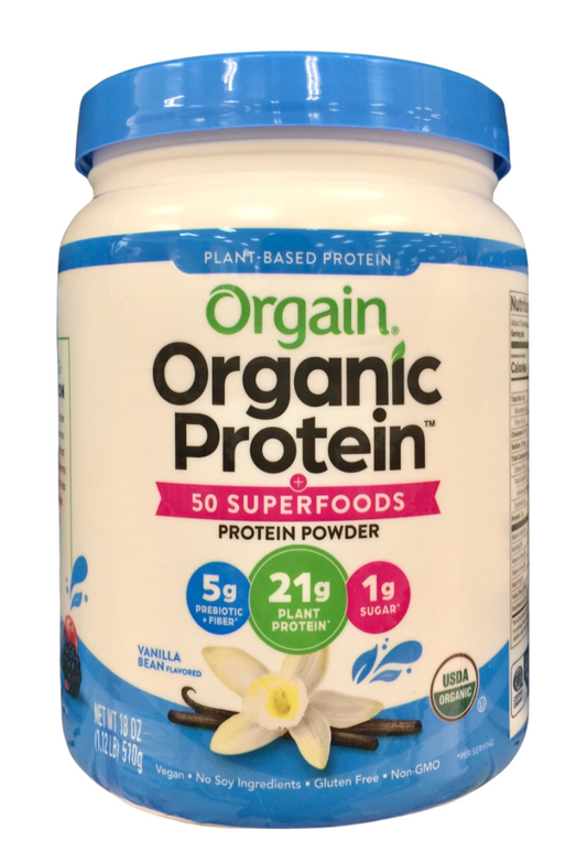 오가인 Orgain 유기농/Non-GMO 슈가/글루텐-프리 비건 단백질 파우더 + 50 수퍼푸드 Vanilla Bean 510g *단백질 21g*