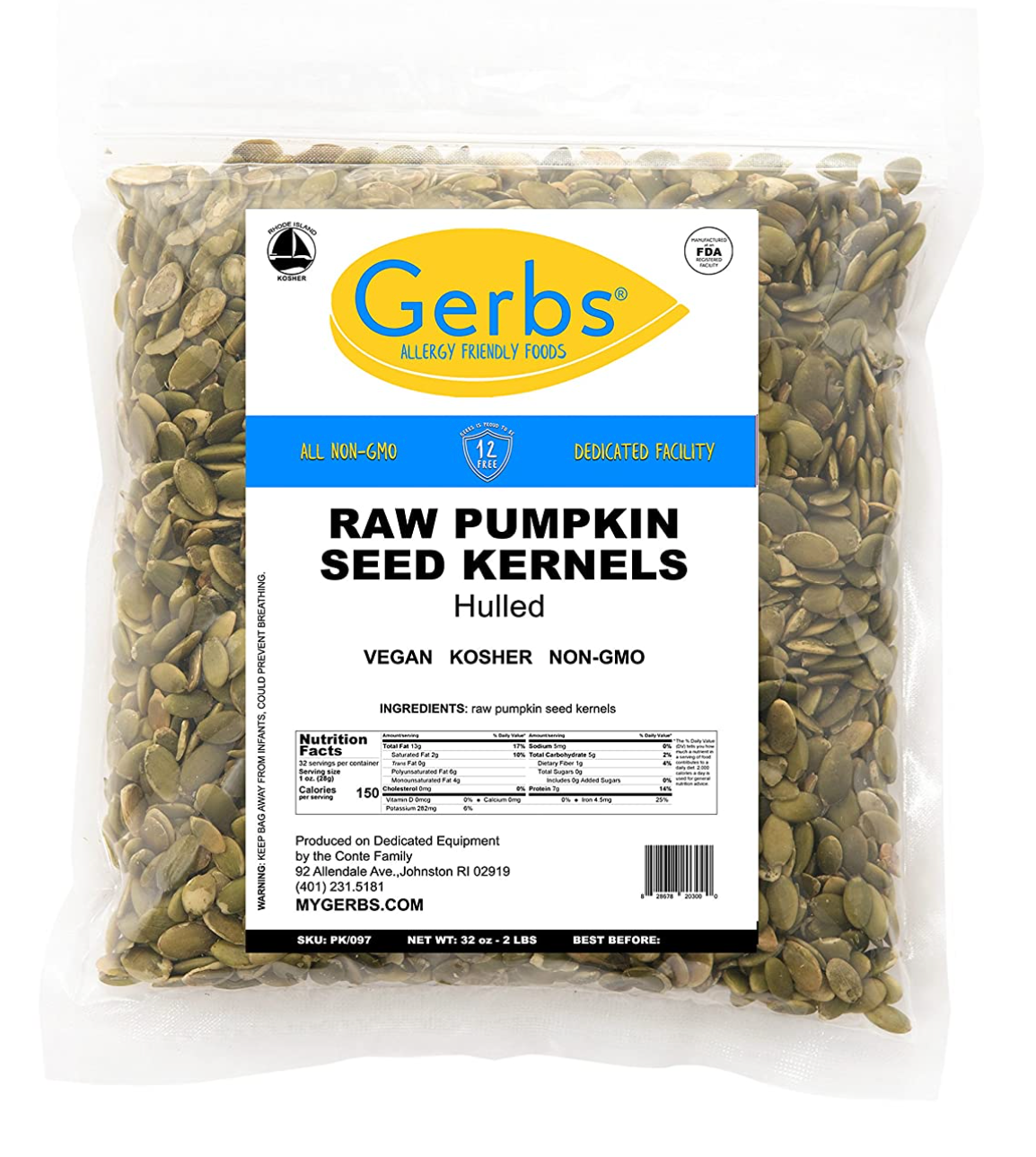 거브스 Gerbs Non-GMO 황산/방부제-프리 생 호박씨 907g