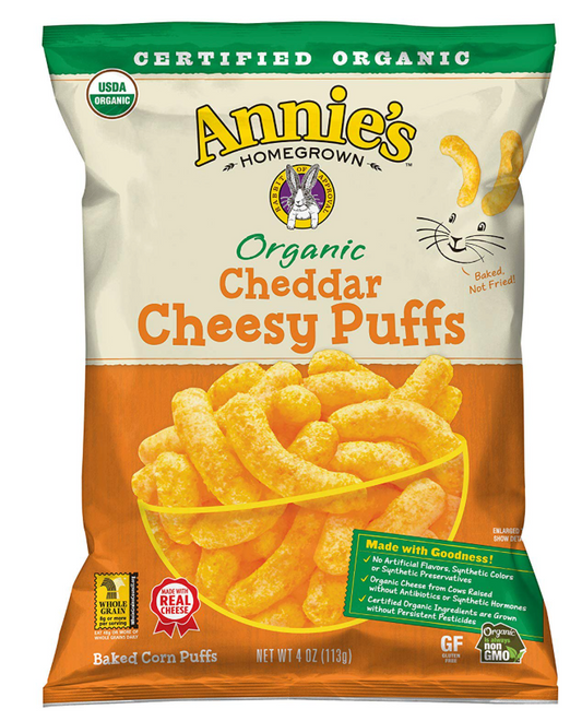 애니스 Annie's 유기농/Non-GMO 글루텐/rBST-프리 체다 치지 퍼프 113g