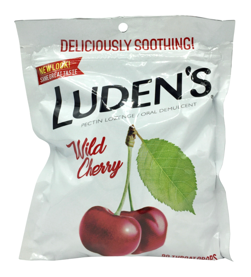 3+ 루덴스 Luden's 멘톨-프리 인후통 와일드 체리 목캔디 90pc