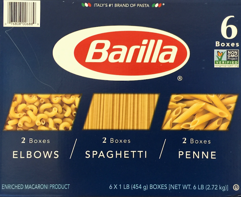 바릴라 Barilla Non-GMO 엘보, 스파게티 & 펜네 454g 6팩 (2.7kg)