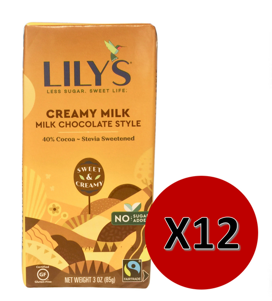 릴리 Lily's 슈가/GMO/rBST/글루텐-프리 무설탕 밀크초콜렛 80g 12ct (960g)