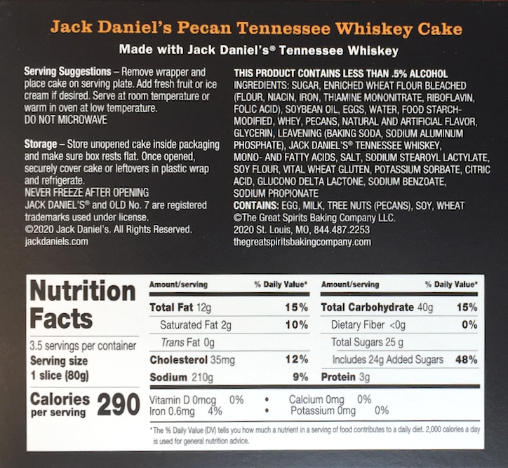 잭다니엘 Jack Daniel's 테네시 위스키 피칸 파운드 케이크 280g