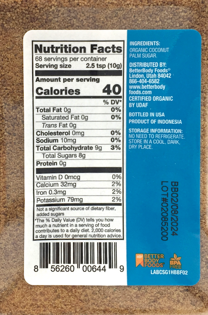 베터바디푸드 BBF 유기농/Non-GMO 비정제 코코넛 설탕 캐니스터 680g