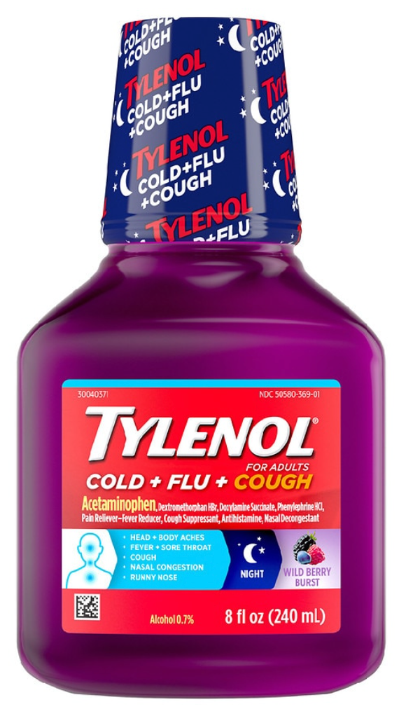 12+ 타이레놀 Tylenol 콜드 + 플루 (감기•독감) + 기침 나이트 240ml