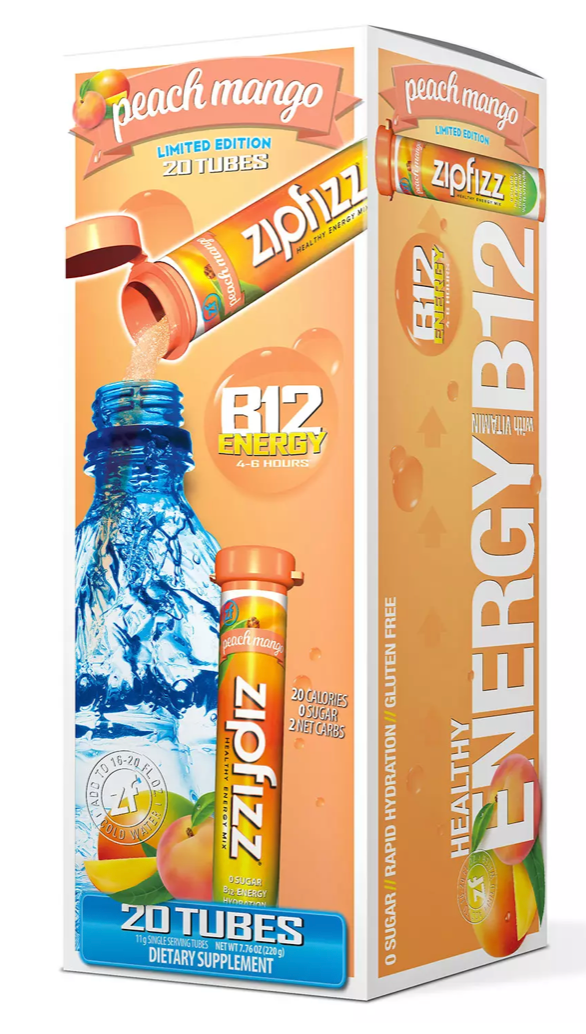 집피즈 Zipfizz 슈가-프리 피치 망고 에너지 드링크 믹스 20ct (220g) *당뇨 친화*