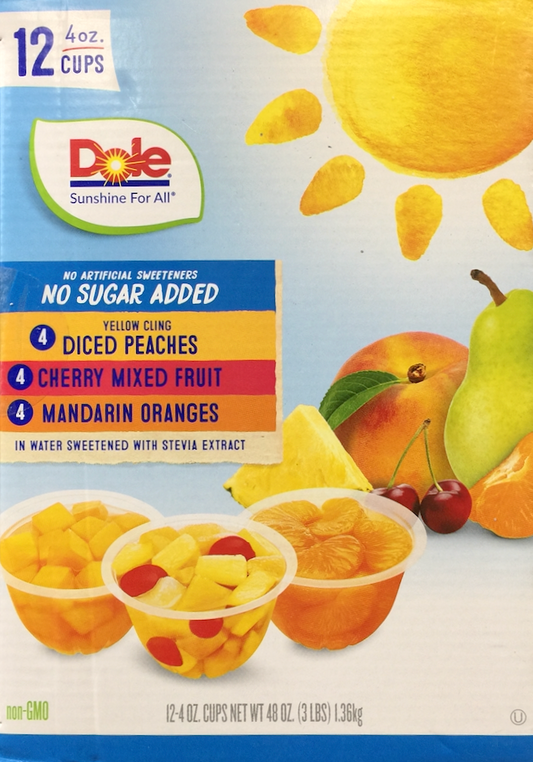 돌 Dole Non-GMO 무설탕 과일컵 복숭아•혼합과일•감귤 12ct (1.36kg)