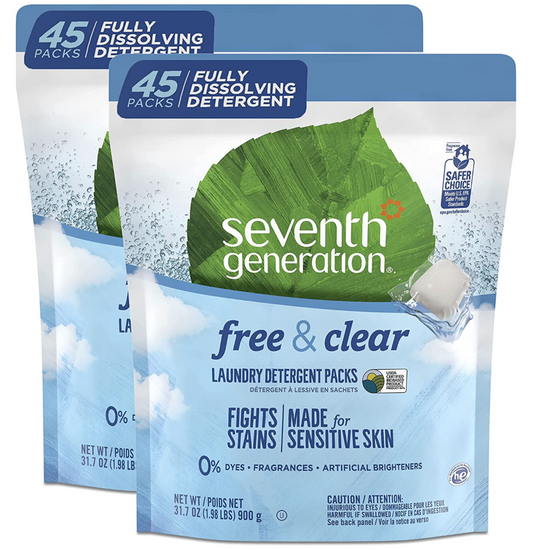 [세이퍼초이스 인증] 세븐스제너레이션 7th Generation 94% 식물성 프리&클리어 세탁세제 45팩 2ct (90팩)