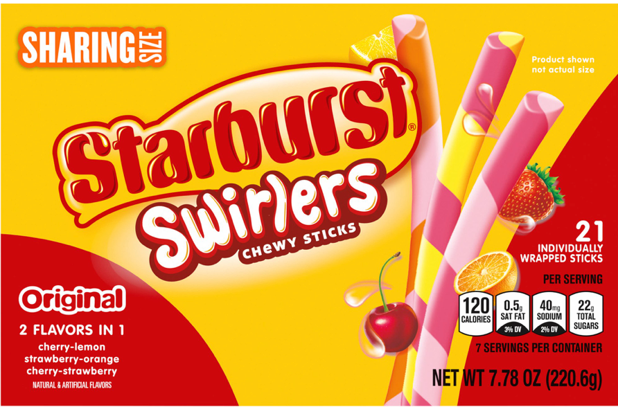 스타버스트 Starburst 스월러 츄이 캔디 스틱 3가지맛 21pc (220g)