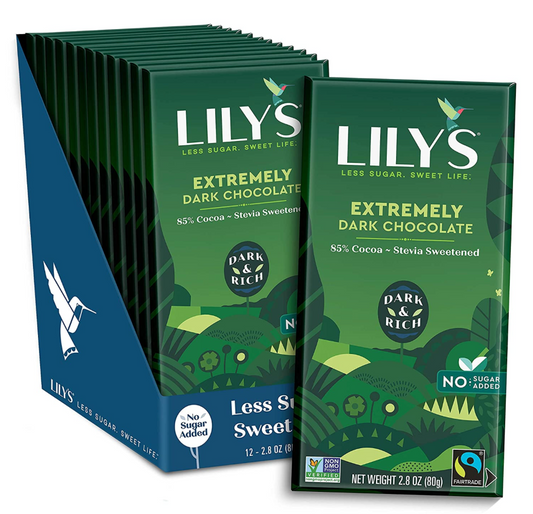 릴리 Lily's 슈가/GMO/rBST/글루텐-프리 코코아 85% 익스트림리 다크초콜렛 80g 12개 (960g)