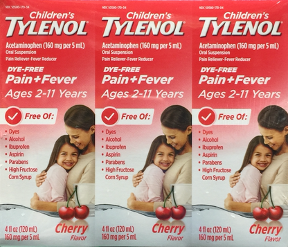 2+ 타이레놀 Tylenol 칠드런 아세트아미노펜 160mg 무색소 시럽 120ml 3병 (360ml)