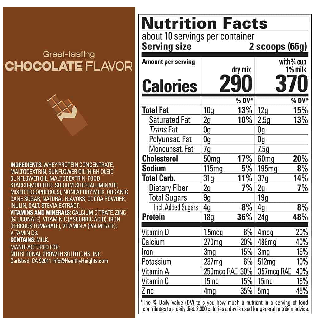 10+ 헬시하이츠 Healthy Heights GMO-프리 그로우 데일리 근육성장 프로틴 믹스 Chocolate 616g (10일분)