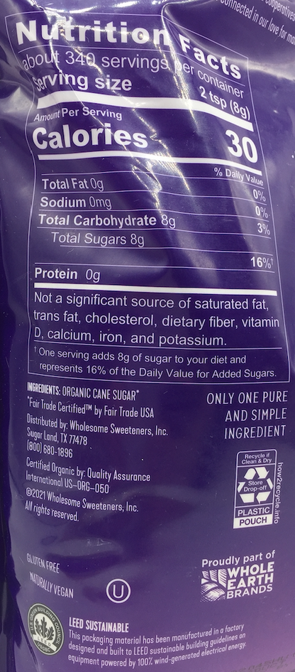 홀섬 Wholesome 유기농/Non-GMO 무표백 설탕 2.72kg