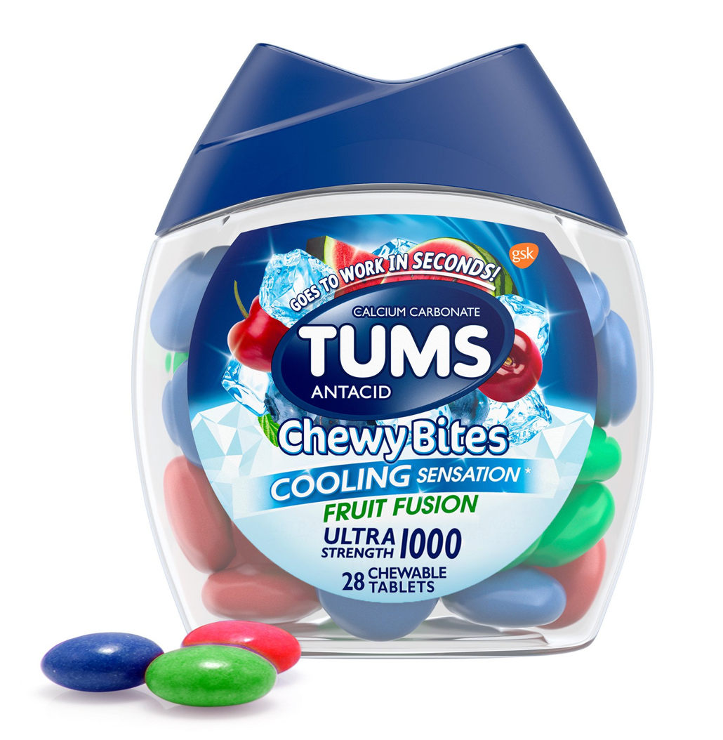 12+ 글락소스미스클라인 GSK 텀스 탄산칼슘 1000mg 위산중화 츄이바이트 쿨링센세이션 과일맛 28정 2개 (56정)