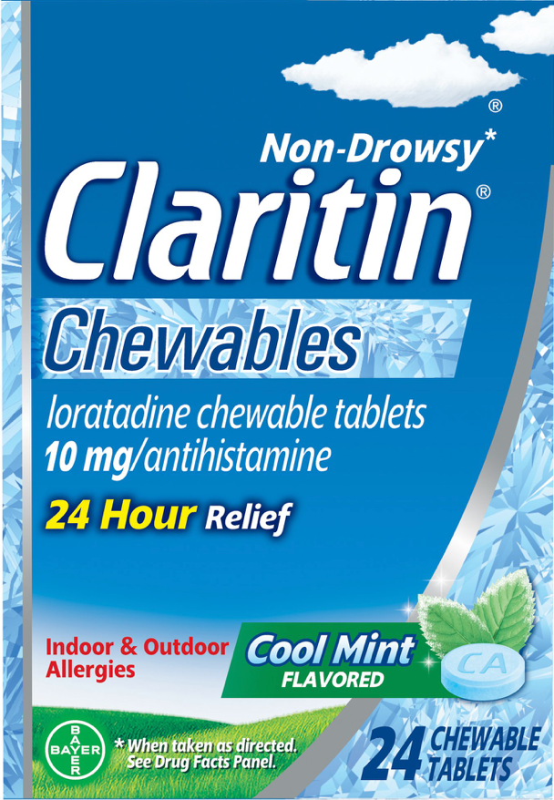 6+ 바이엘 클라리틴 로라타딘 10mg 24시간 알러지 릴리프 쿨민트 츄어블 24정